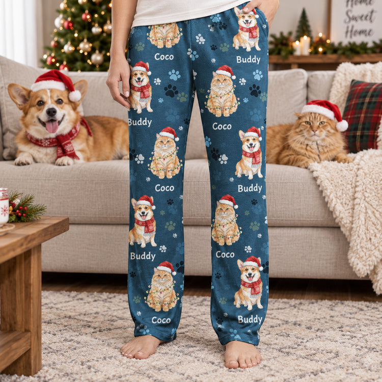 Custom Pet Photo & Name Watercolor Art Pet Lover Gift - Personalized Lounge Pants 3