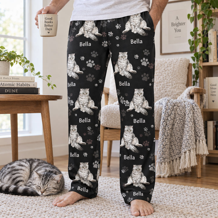 Custom Pet Photo & Name Watercolor Art Pet Lover Gift - Personalized Lounge Pants 5