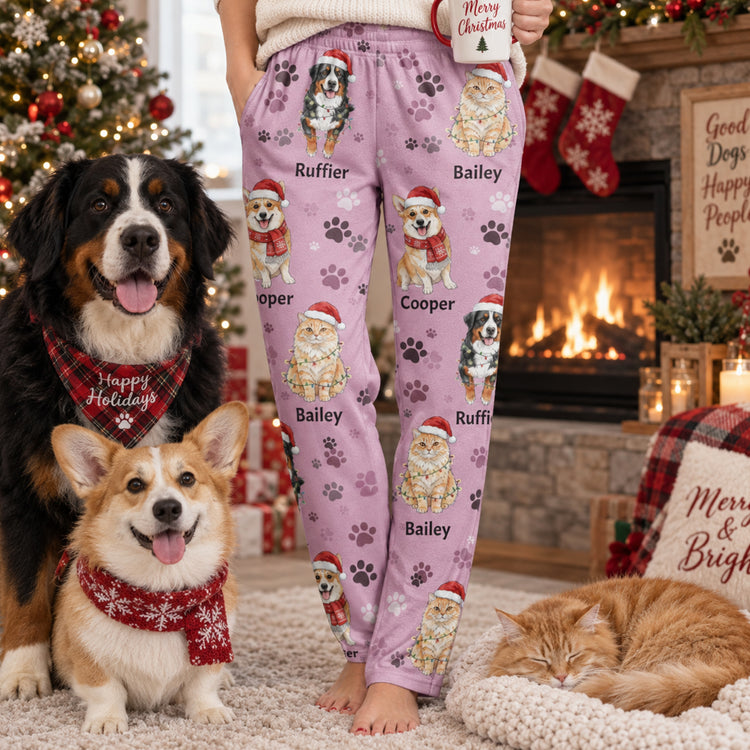 Custom Pet Photo & Name Watercolor Art Pet Lover Gift - Personalized Lounge Pants 6