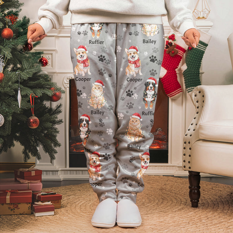Custom Pet Photo & Name Watercolor Art Pet Lover Gift - Personalized Lounge Pants 8