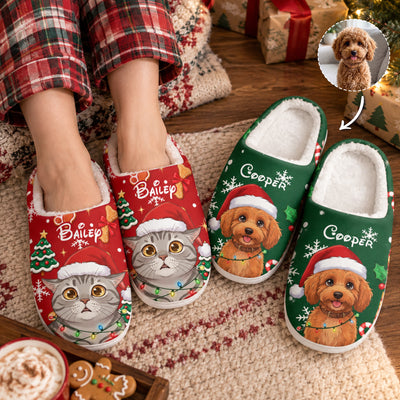 Custom Pet Photo Cartoon Art Christmas Gift For Pet Lovers - Personalized Slippers