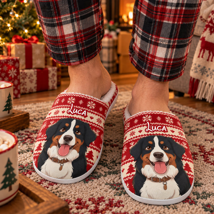 Custom Pet Photo Cartoon Art Christmas Gift For Pet Lovers - Personalized Slippers 2