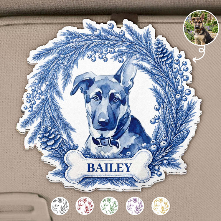 Custom Pet Photo Christmas Memorial, Dog Cat Christmas Photo, Pet Portrait Custom Name Gift - Personalized Car Visor Clip 2