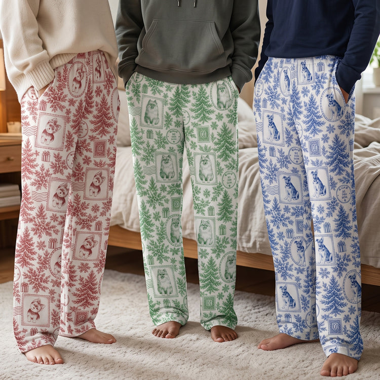 Custom Pet Photo Christmas Sleepware, Christmas Holiday Pjs Pants, Gift For Her - Personalized Lounge Pants 1