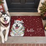 Custom Pet Photo Christmas Watercolor Art Welcome Home - Personalized Doormat 1