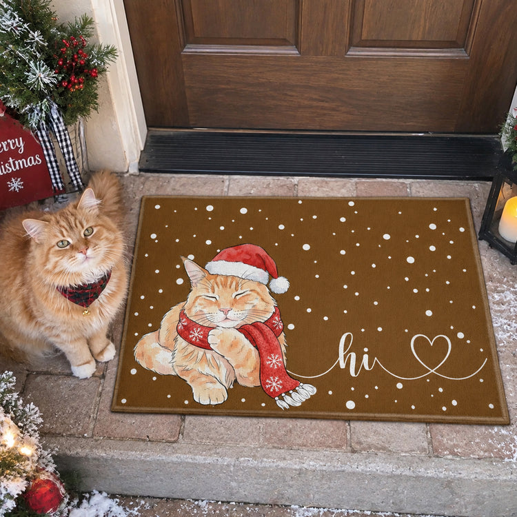 Custom Pet Photo Christmas Watercolor Art Welcome Home - Personalized Doormat 2