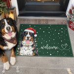 Custom Pet Photo Christmas Watercolor Art Welcome Home - Personalized Doormat 3