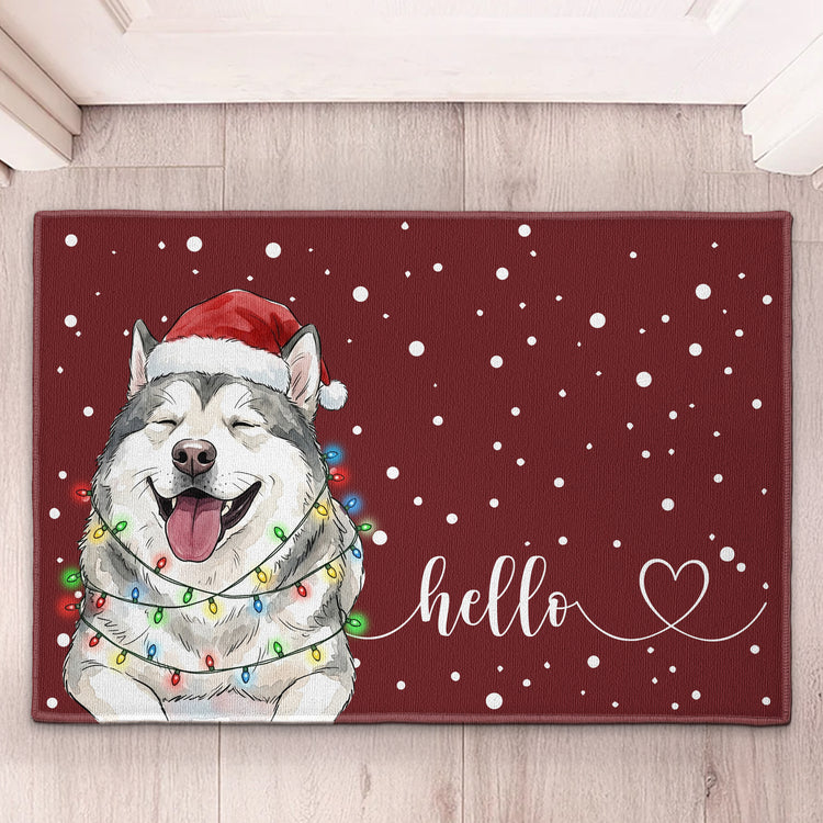 Custom Pet Photo Christmas Watercolor Art Welcome Home - Personalized Doormat 4