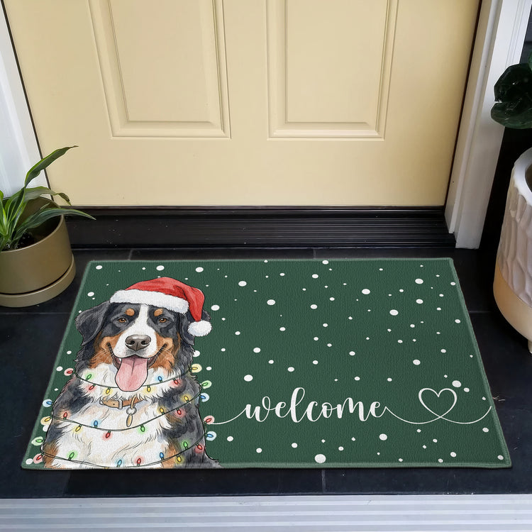 Custom Pet Photo Christmas Watercolor Art Welcome Home - Personalized Doormat 5