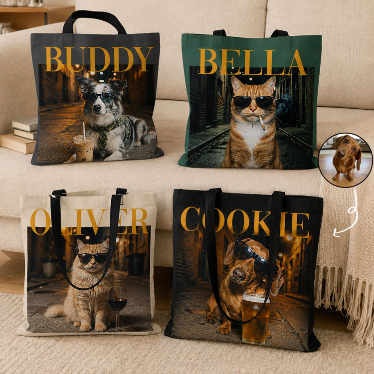 Custom Pet Photo Meme Vintage Graphic Dog Mom Cat Mom Gift - Personalized Tote Bag 1