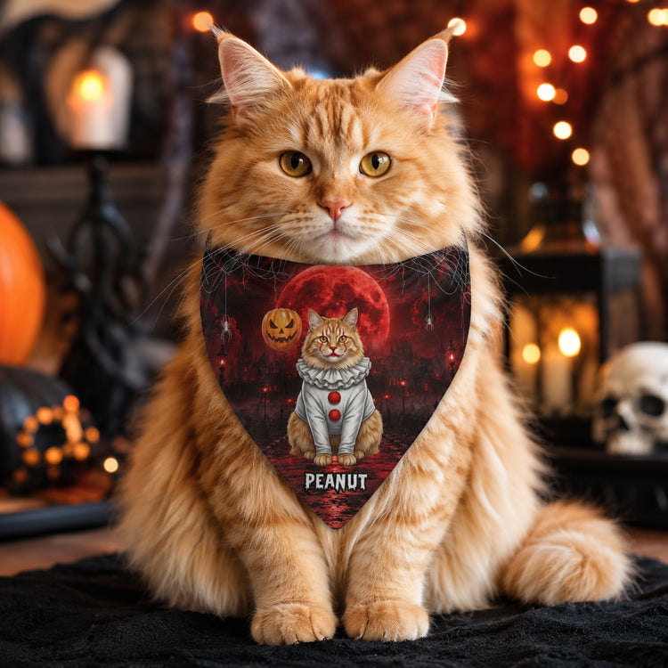 Custom Pet Photo Scary Halloween Clown Spooky Costume - Personalized Bandana Collar 1