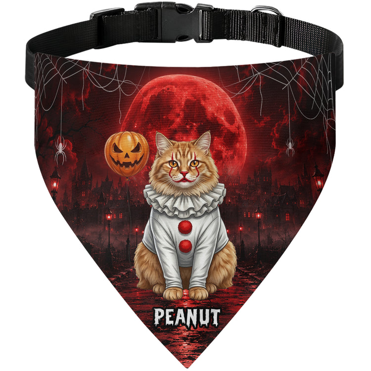 Custom Pet Photo Scary Halloween Clown Spooky Costume - Personalized Bandana Collar 4