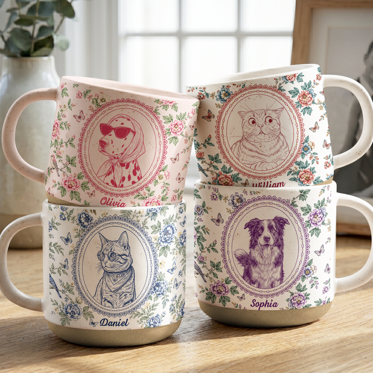 Custom Pet Photo Sketch Line Art Floral Mug Gifts For Pet Lovers - Personalized Mug 1