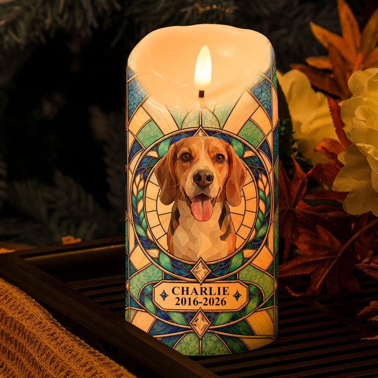 Custom Pet Photo Stained Glass Art For Pet Lover Pet Loss Gift - Personalized LED Candle 2