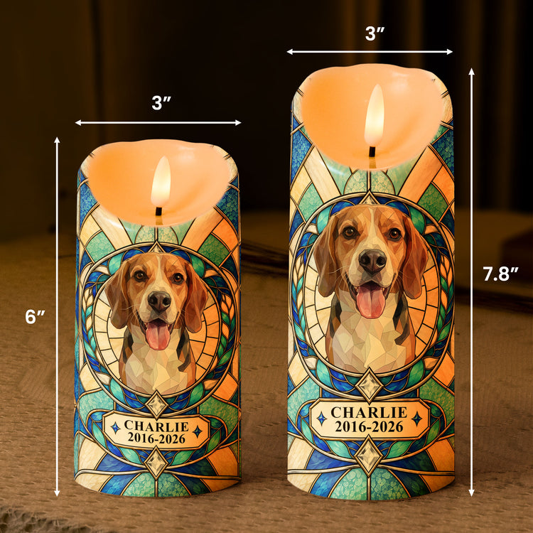 Custom Pet Photo Stained Glass Art For Pet Lover Pet Loss Gift - Personalized LED Candle 6
