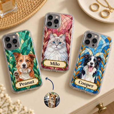 Custom Pet Photo Stained Glass Style Art For Pet Lovers - Personalized Phone Case