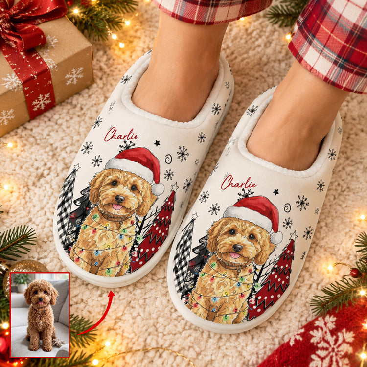Custom Pet Photo Watercolor Art Christmas Gift For Pet Lovers - Personalized Slippers 1