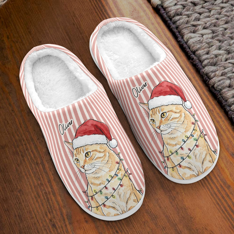 Custom Pet Photo Watercolor Art Christmas Gift For Pet Lovers - Personalized Slippers 2