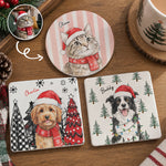 Custom Pet Photo Watercolor Art Christmas Table Decor - Personalized Coaster 1