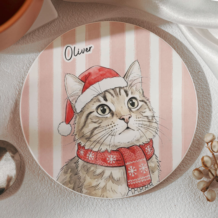 Custom Pet Photo Watercolor Art Christmas Table Decor - Personalized Coaster 2
