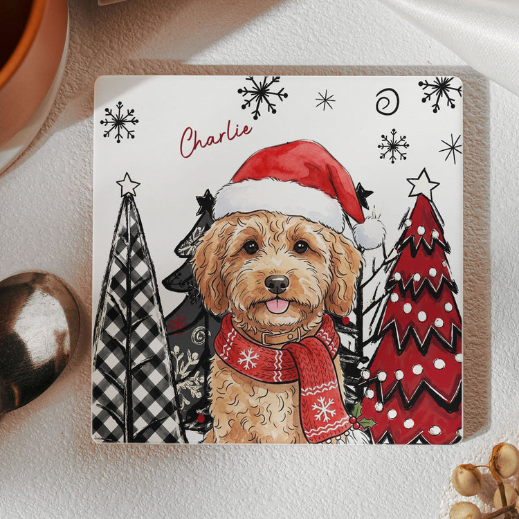 Custom Pet Photo Watercolor Art Christmas Table Decor - Personalized Coaster 3