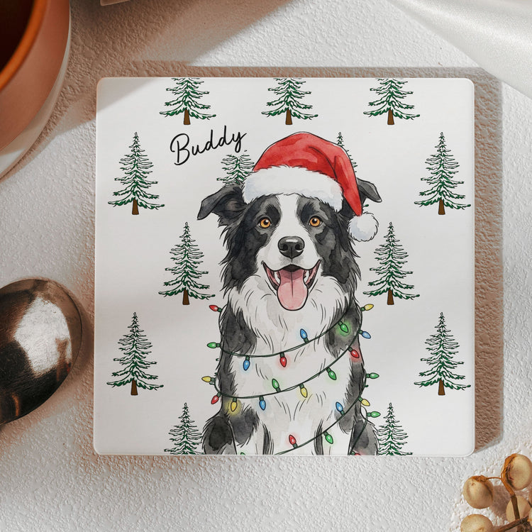 Custom Pet Photo Watercolor Art Christmas Table Decor - Personalized Coaster 4