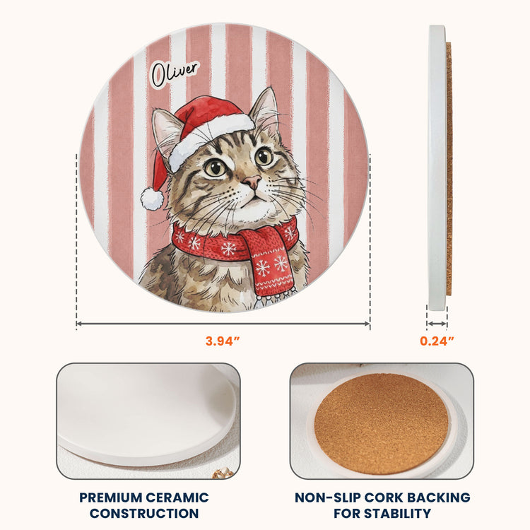 Custom Pet Photo Watercolor Art Christmas Table Decor - Personalized Coaster 7