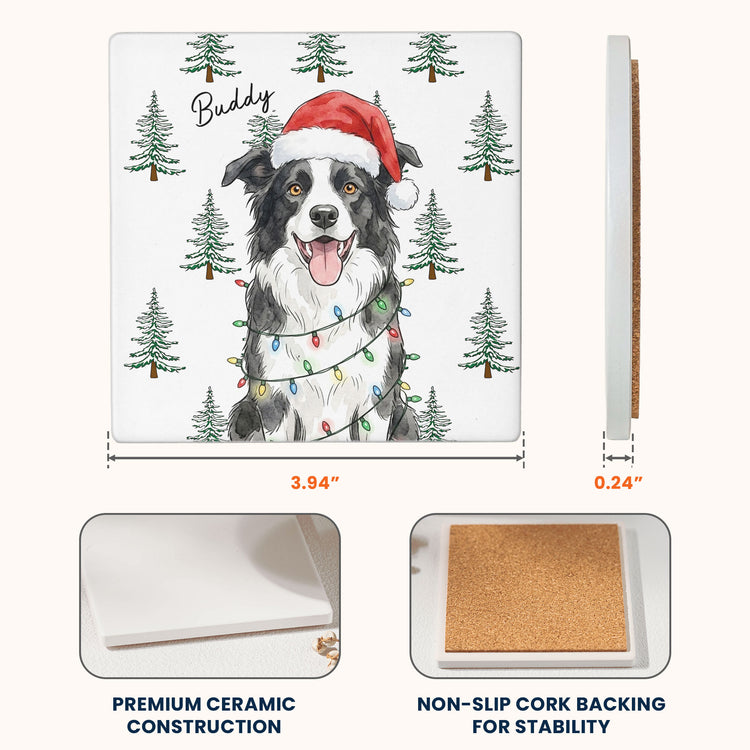 Custom Pet Photo Watercolor Art Christmas Table Decor - Personalized Coaster 8