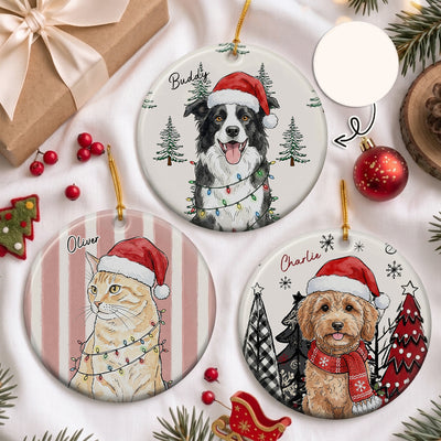 Custom Pet Photo Watercolor Art Christmas Winter Decor Gift - Personalized Ornament