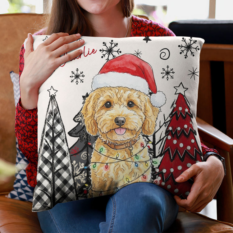 Custom Pet Photo Watercolor Art Christmas Winter Decor Gift - Personalized Pillow 3