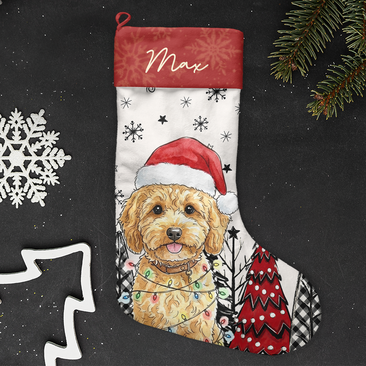 Custom Pet Photo Watercolor Art Christmas Winter Decor Gift - Personalized Stocking 4