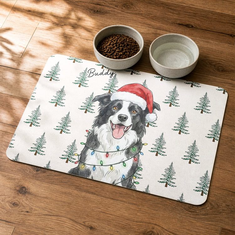 Custom Pet Photo Watercolor Christmas Food Placemat - Personalized Pet Feeding Mat 4