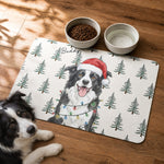 Custom Pet Photo Watercolor Christmas Food Placemat - Personalized Pet Feeding Mat 7