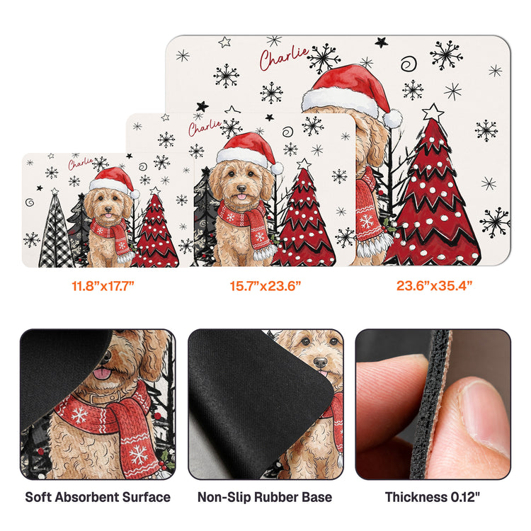 Custom Pet Photo Watercolor Christmas Food Placemat - Personalized Pet Feeding Mat 8