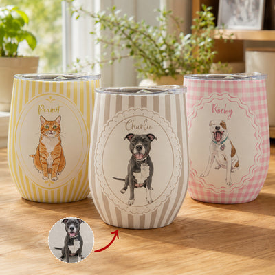 Custom Pet Photo Watercolor Colorful - Personalized Wine Tumbler
