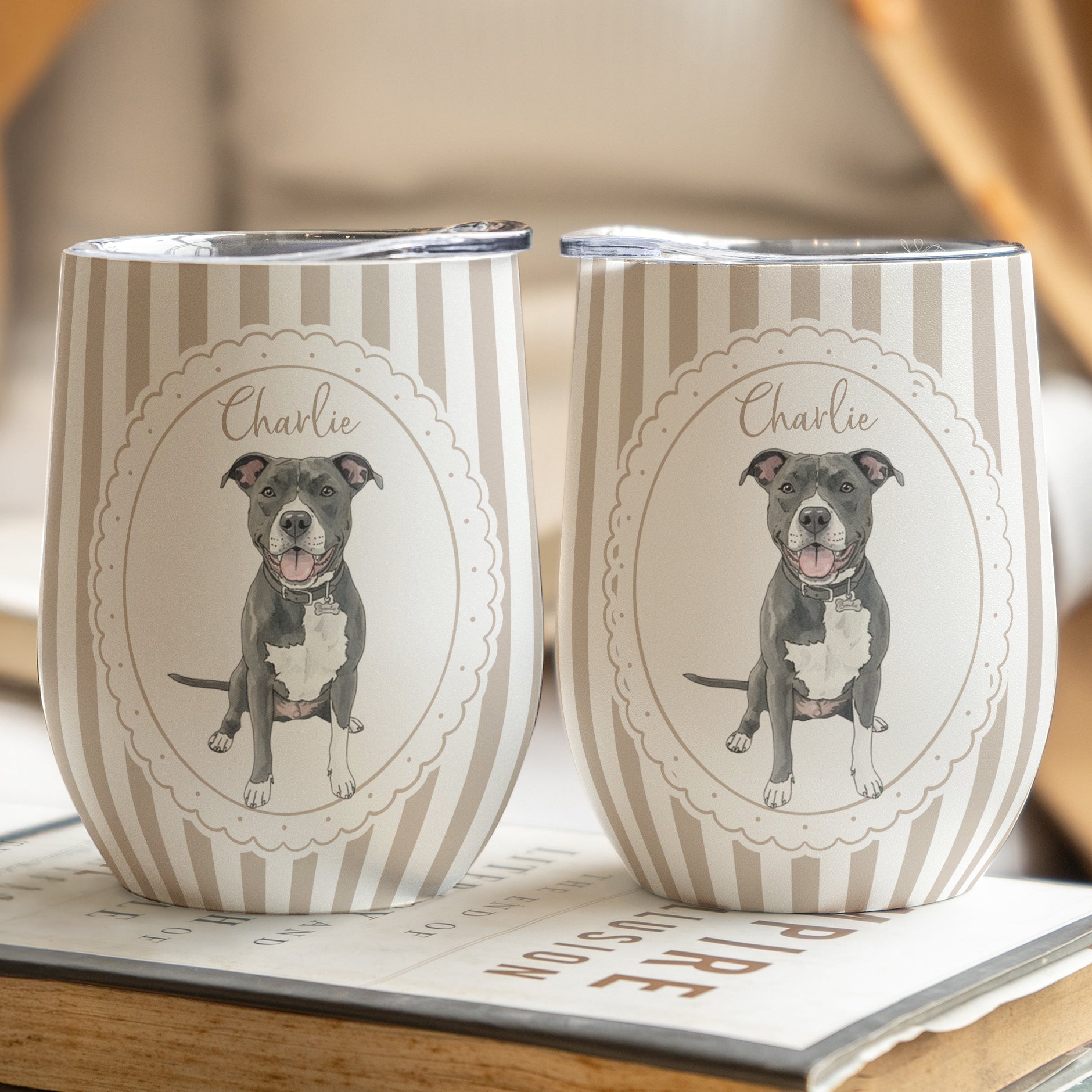 Custom Pet Photo Watercolor Colorful - Personalized Wine Tumbler  3