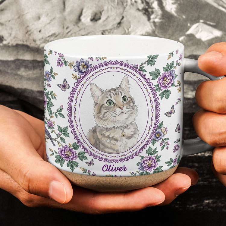 Custom Pet Photo Watercolor Floral Art Gifts For Dog Mom, Cat Mom - Personalized Pottery Mug 3