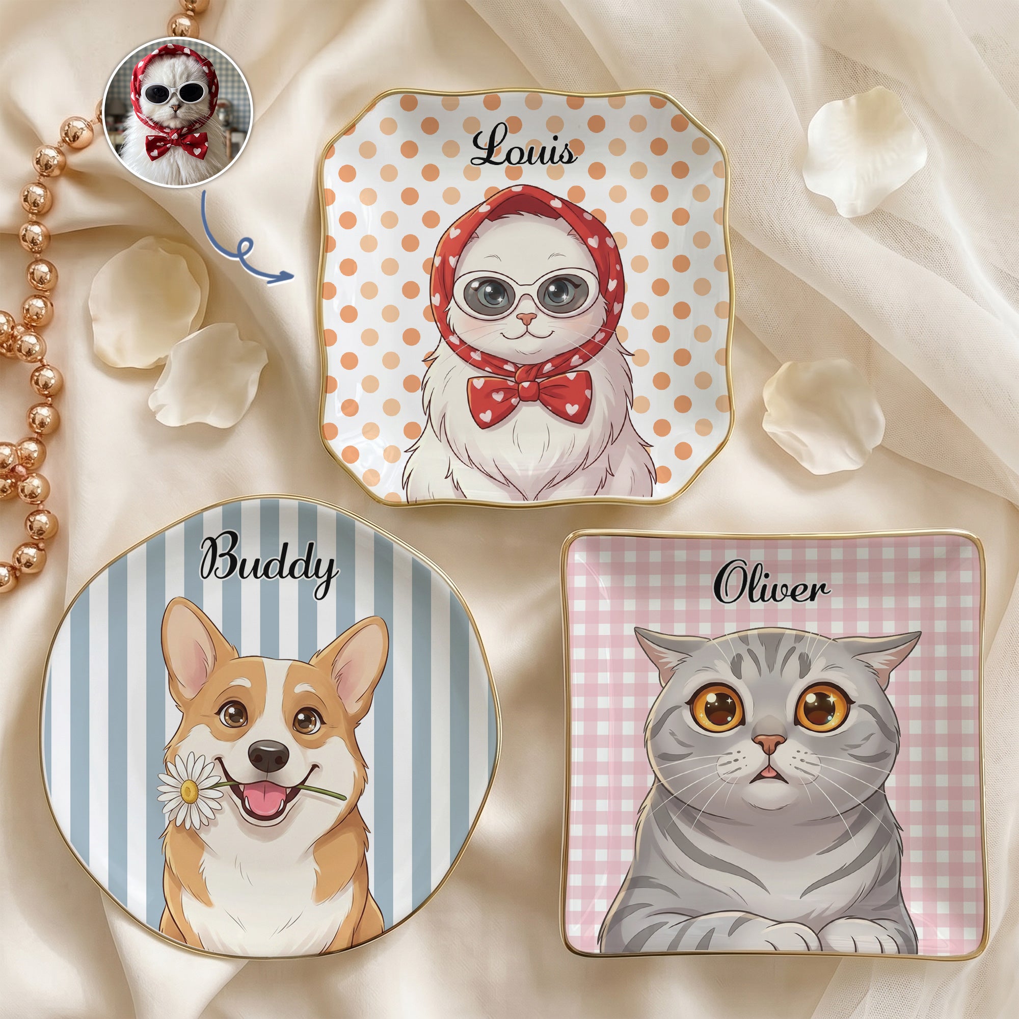 Custom Pet Portrait Cartoon Style Art - Personalized Jewelry Dish 1