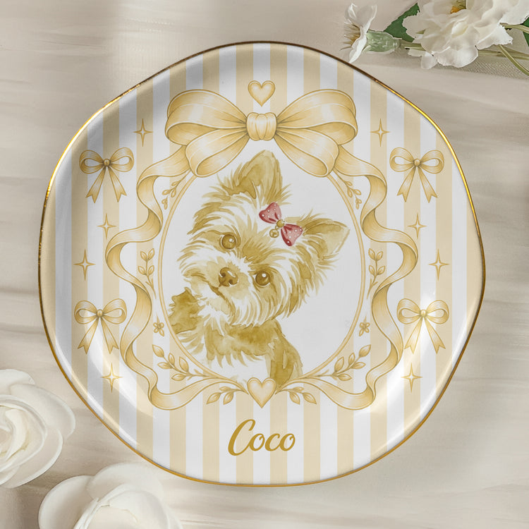 Custom Pet Portrait Coquette Tray, Dog Cat Pet Lover Gift For Her, Pet Memorial Keepsake - Personalized Jewelry Dish 5