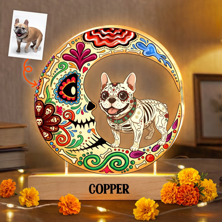 Custom Pet Portrait Day Of The Dead Día De Los Muertos Moon - Personalized Night Light 1