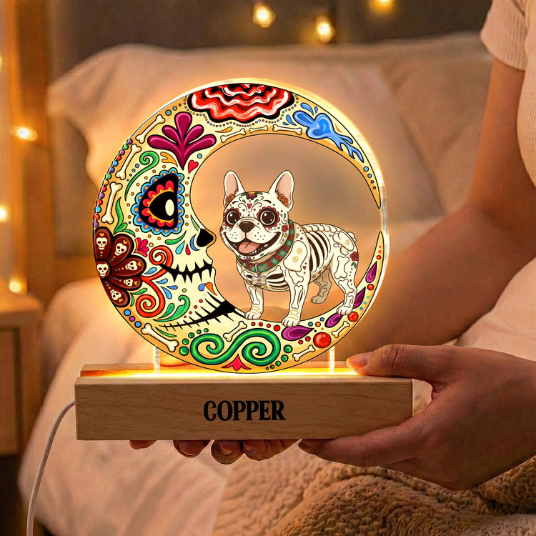 Custom Pet Portrait Day Of The Dead Día De Los Muertos Moon - Personalized Night Light 2