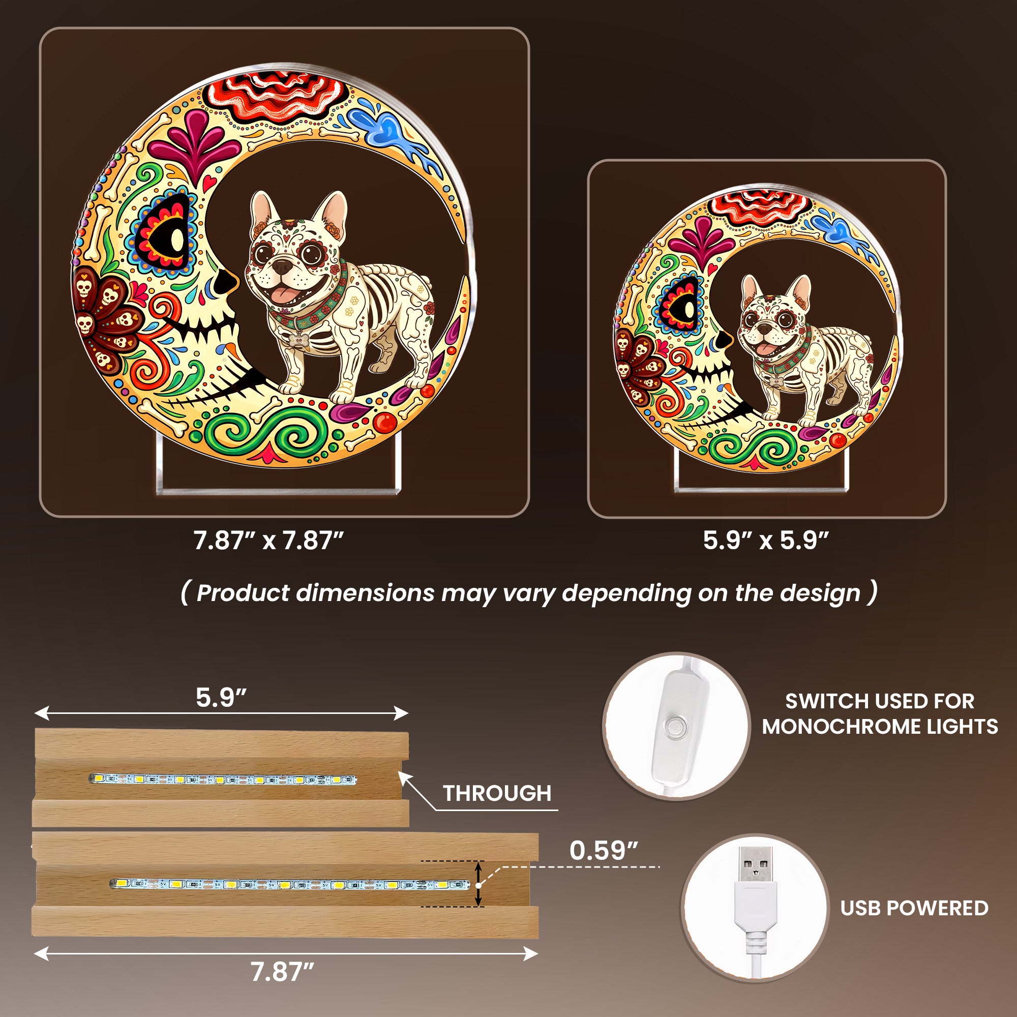 Custom Pet Portrait Day Of The Dead Día De Los Muertos Moon - Personalized Night Light 5