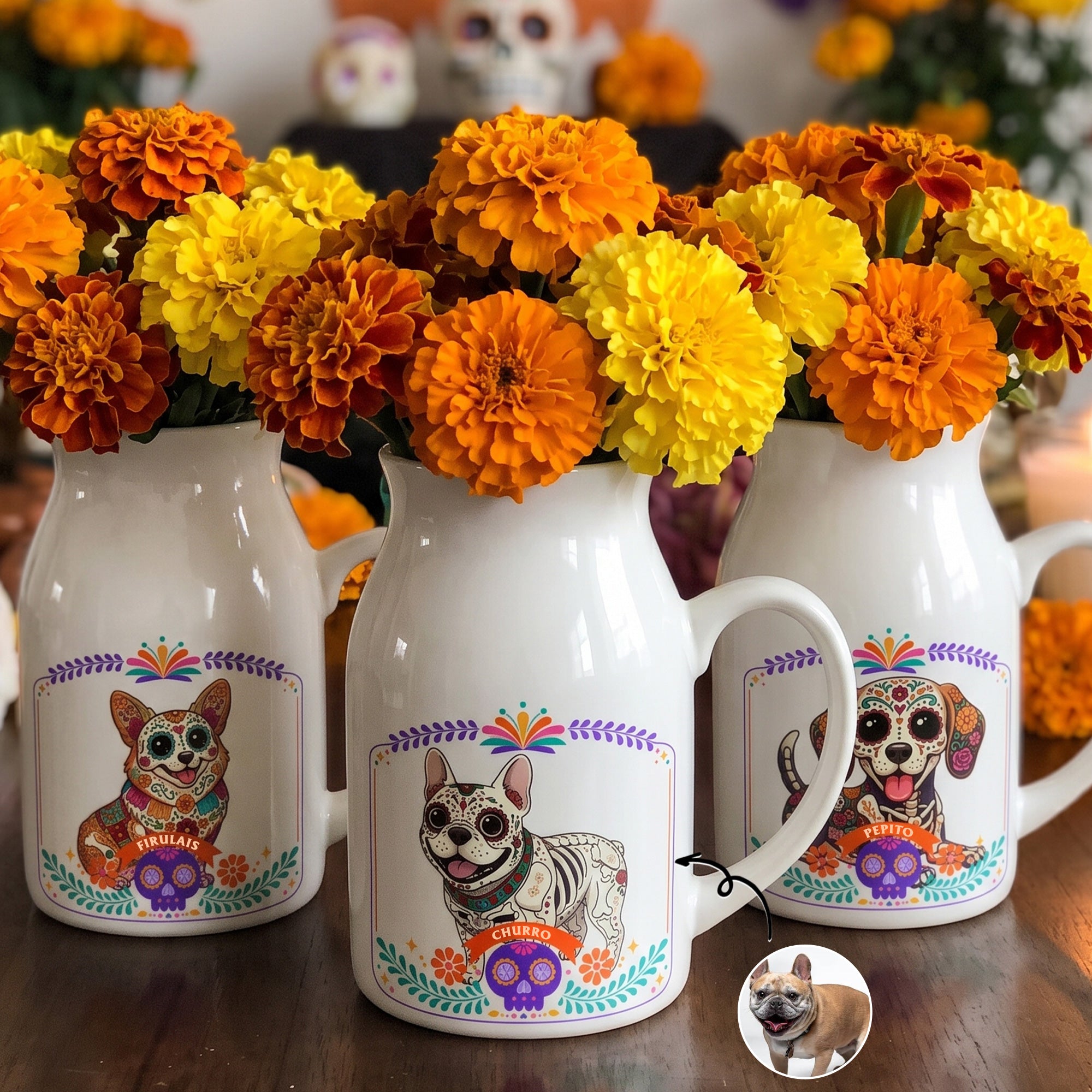 Custom Pet Portrait Day Of The Dead Mexican Hispanic Ofrenda Decor - Personalized Vase 1