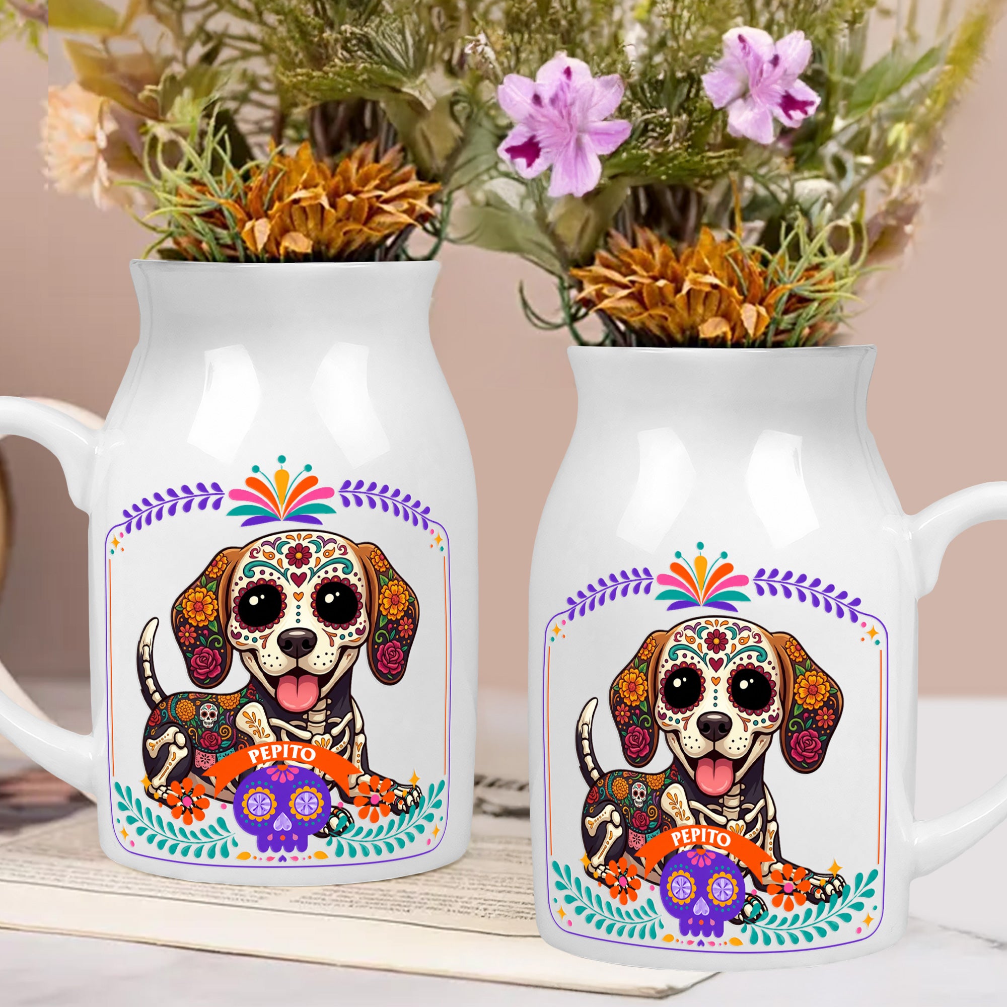 Custom Pet Portrait Day Of The Dead Mexican Hispanic Ofrenda Decor - Personalized Vase 2