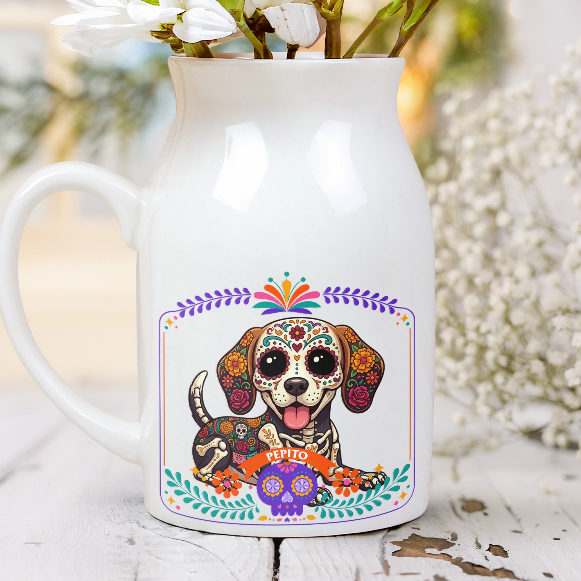 Custom Pet Portrait Day Of The Dead Mexican Hispanic Ofrenda Decor - Personalized Vase 3