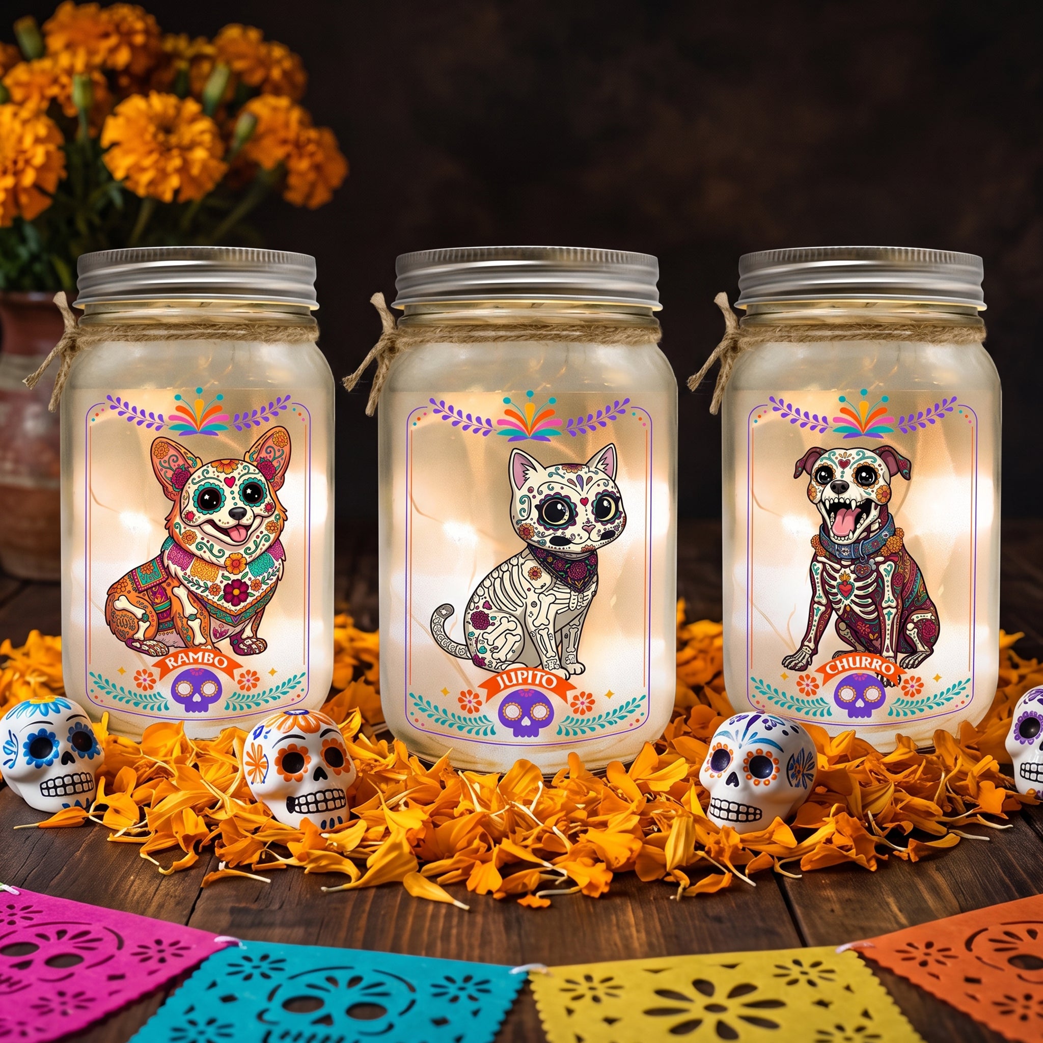 Custom Pet Portrait Day Of The Dead Mexican Hispanic Style - Personalized Night Light 1