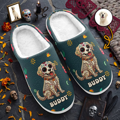 Custom Pet Portrait Day Of The Dead Mexican Hispanic Style - Personalized Slippers