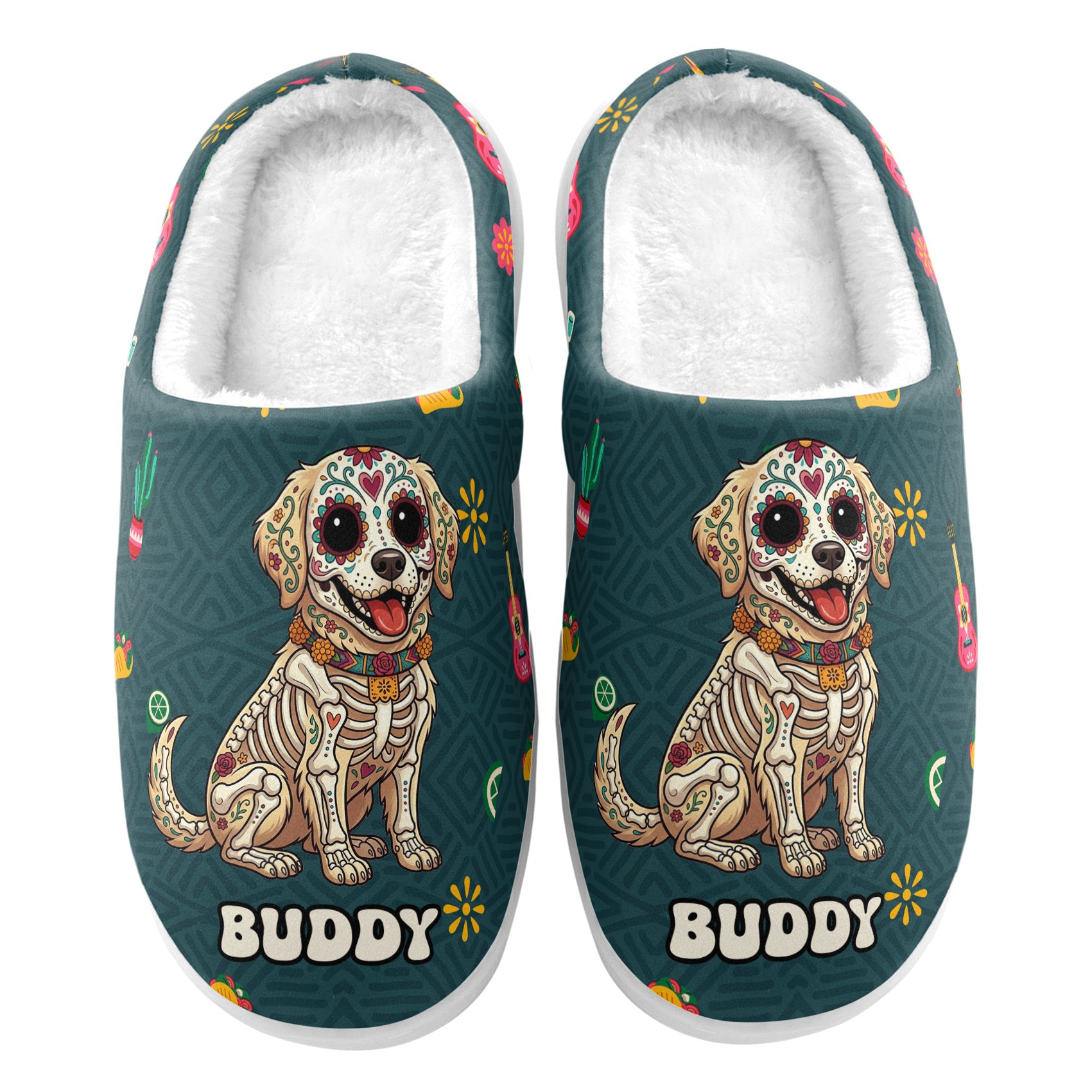 Custom Pet Portrait Day Of The Dead Mexican Hispanic Style - Personalized Slippers 4