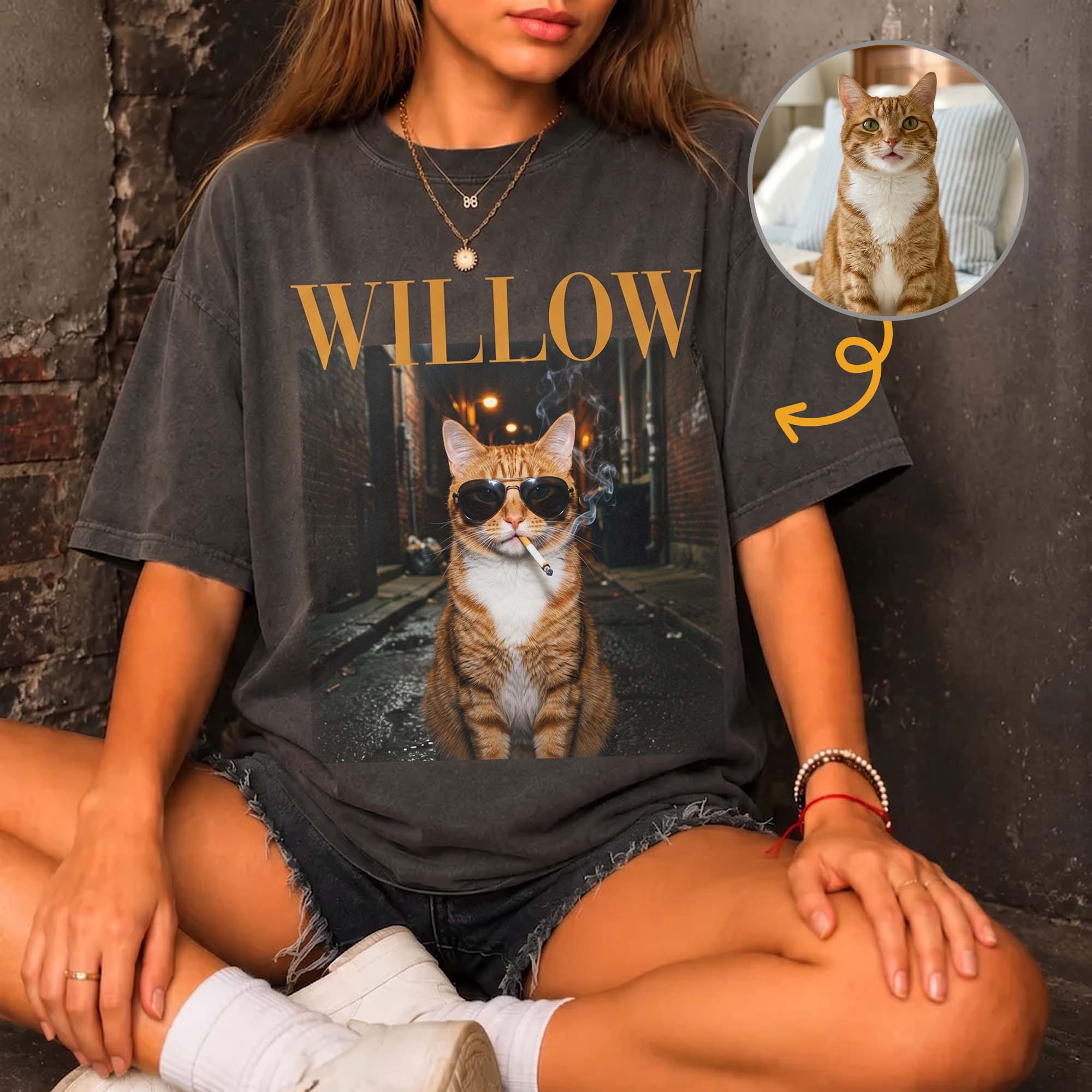 Custom Pet Portrait Funny Meme Gift For Pet Lovers Vintage Graphic Tee - Personalized Shirt 2