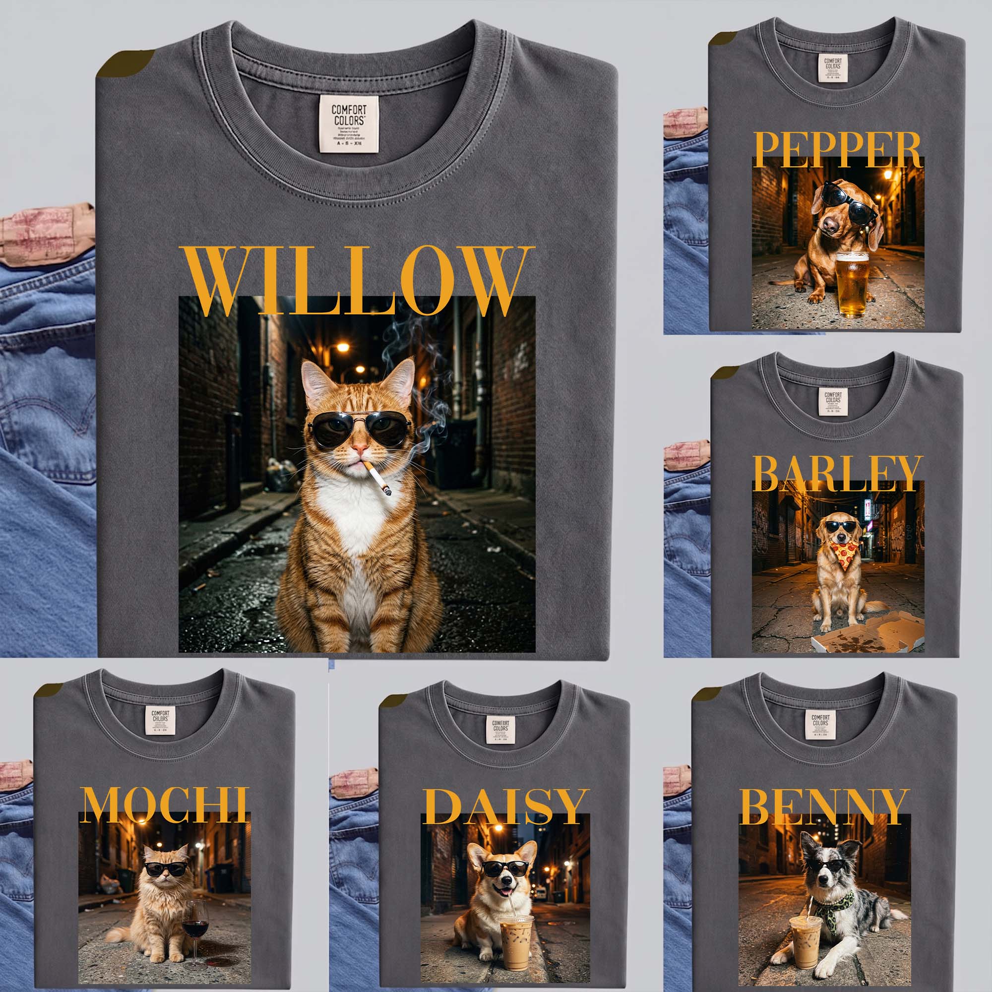 Custom Pet Portrait Funny Meme Gift For Pet Lovers Vintage Graphic Tee - Personalized Shirt 4